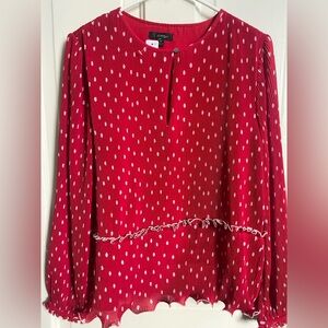 J. Crew NWT Vibrant Red and White Ruffle-Trim Pleated Peplum Women's Blouse